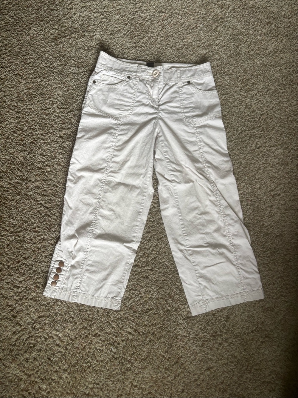 Style & Co. White Women's Capris with Hem Button Detail